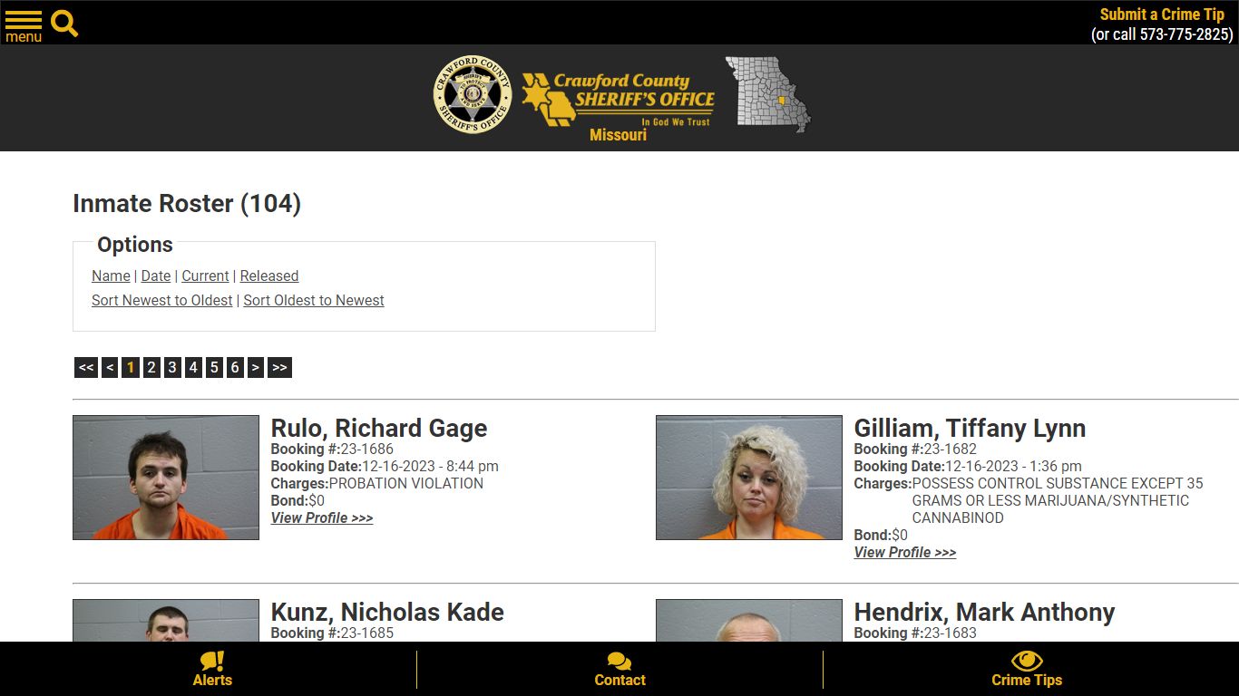 Current Inmates Booking Date Descending - Crawford County Sheriff MO